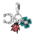 MULA 925 Sterling Silver Charms for Bracelets and Necklaces Lipstick and Bag Dangle Pendants Tower Camera Beads Jewelry Charms for Women - color: Green Four-leaf Clover and Ladybug Charm