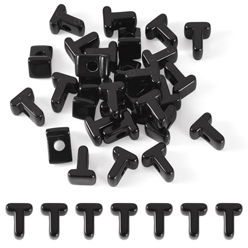 FASHEWELRY 30Pcs Acrylic Letter T Beads with Large Hole Big Plastic Letter Blocks European Beads 3D Letters Chunky Vowel Initial Alphabet Bead for Key Chains Necklace DIY Arts Craft Projects - color: Black, size: T
