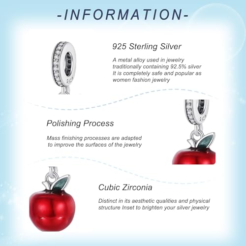 925 Sterling Silver Charms for Bracelets Gold Love and Heart Charms Cherry Blossom Dangle Beads Jewelry for Women - color: Apple
