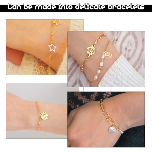 ZEVOFIUR Gold Necklace Chains for Jewelry Making, 9 Rolls of Jewelry Chain, DIY Starter Kit for DIY Necklace Bracelet Making Accessories with Jump Rings, Lobster Clasps, Connectors, Charms