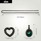 Heart Slip Chain Necklace for Women, 39 Inch Cuban Chain, Removable Heart O-Ring, Crystal Pendant, Adjustable Stainless Steel Y-Necklace - color: Black-Green