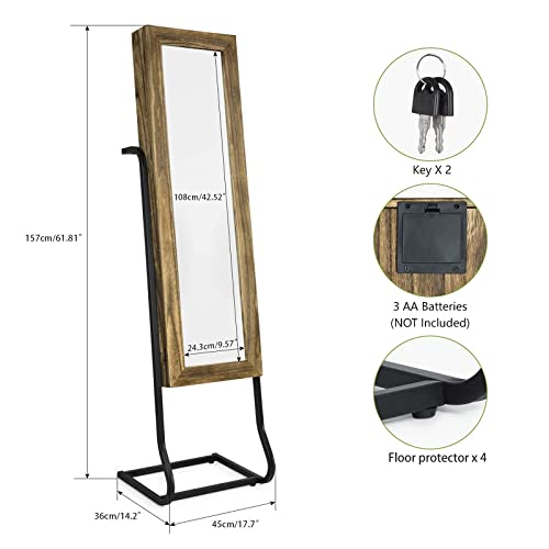 SRIWATANA Jewelry Armoire Cabinet, Solid Wood Standing Jewelry Organizer with Full Length Mirror (Carbonized Black) - color: Country Carbonized Black
