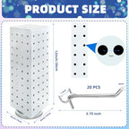 Rotating Pegboard with 20 Peg Hooks 4-Sided Pegboard Spinning Display Stand 4 x 4 x 12 Inches, Keychain Display Stand for Retail Display, Earring Display (White) - color: White