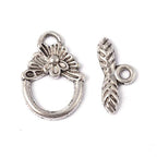 Craftdady 50 Sets Antique Silver Round Flower Toggle Clasps Tibetan T Bar Closure Ring End Clasps for Bracelet Necklace Making - color: Antique Silver, 18x12mm
