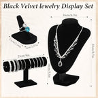 4 Pcs Velvet Jewelry Display Set Velvet Necklace Bust Holder Bracelet Organizer Ring Finger Jewelry Holder Organizer for Vendors Selling Trade Show Retail Home Decor (Black)