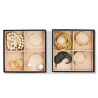 Glenor Co Jewelry Organizer Tray - Set of 2 - Stackable 8 Square Slot Jewelry Storage Trays - Display on Dresser or Drawer - Compatible with other trays - Black - size: Square - 4 Square Slot x 2