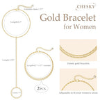 CHESKY 14K Gold Plated Hand Chain Bracelets for Women Set - Dainty Finger Ring Bracelet Stack Adjustable Hand Chains Durable Beaded Bracelets Trendy Simple Body Jewelry Gift for Women - style: 3Square bracelet-gold