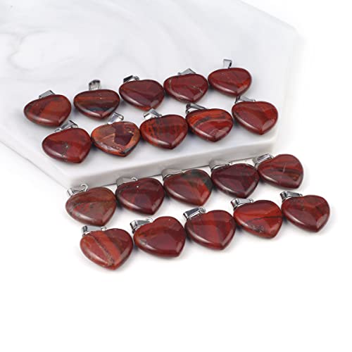 LE SKY 20 Pcs natural stone pendants heart shape healing stone charms for jewelry making - color: rainbow stone