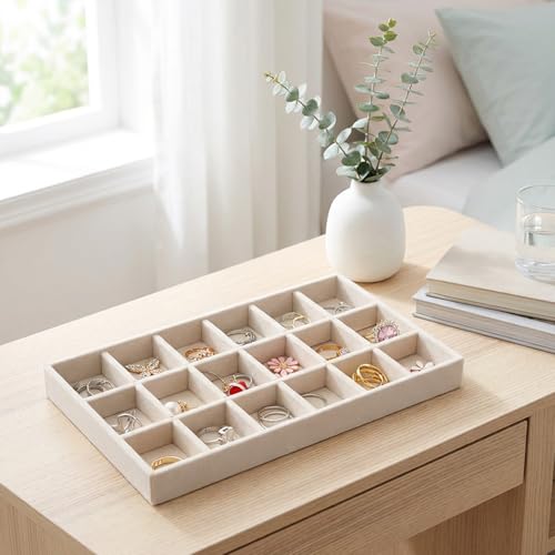 Skrfren Jewelry Drawer Organizer Inserts Earring Tray 18 Grids Stackable Display Case for Rings Studs Jewelry Organizers and Storage(8.3x4.7x0.9inch)