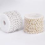 33 Feet Gold Pearl Beads Chains Roll, 4mm Faux Pearls Beaded Gold Plated Brass Cable Link Chain Spool Bulk for Jewelry Making DIY Craft - color: 4.0MM Gold Color