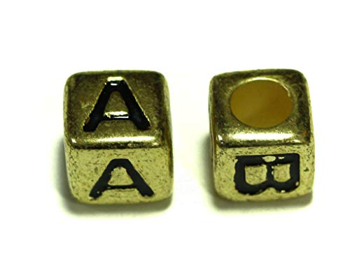 1000pcs Mixed Acrylic Letter/Alphabet “A-Z”Cube Beads for DIY Craft (Gold with Black Letter 7x7x7mm) - color: Gold with Black Letter 7x7x7mm