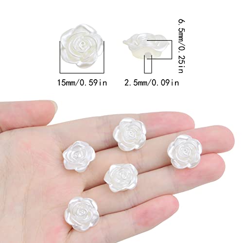 15 mm ABS Plastic Rose Flower Beads Lovely Roseflower Spacer Beads (White) - color: White