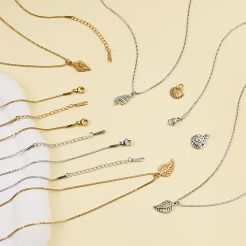 Jabogrii 20 Pack Box Necklace Chain for Jewelry Making Gold and Silver Necklace Bulk Stainless Steel Chain Craft Jewelry with Adjustable Extender for Women - color: Box Chain