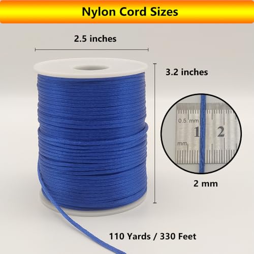 2 mm 330 Feet Satin Nylon Cord String for Jewelry Making Bracelet Necklaces Beading Thread Rattail Macrame Kumihimo Chinese Knot Craft Royal Blue - size: Royal Blue