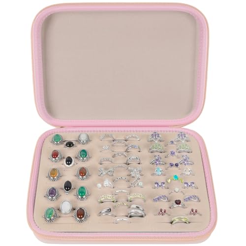 GWCASE Ring Organizer Storage Case - Jewelry Ring Display Collector Box with 42 Slots. Rings Case Holder Showcase Fits for 50+ Rings, Earrings, Brooches and Cufflinks (Box Only)-Pink - color: pink