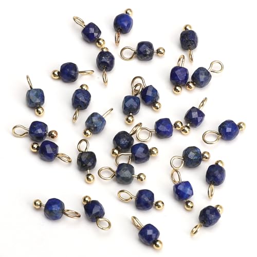 Beadia Natural Faceted Cube Stone Charms 4mm 30pcs with Untarnish Metal Accessories Loose Square Beads for DIY Jewelry Making - color: Lapis Lazuli