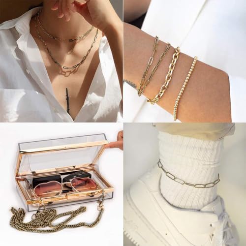 SUNNYCLUE 16.4Feet/ 5m Antique Bronze Curb Cable Chain Link Necklace Paperclip Chain Large 20Pcs Brass Lobster Claw Clasps 50Pcs Brass Jump Rings Jewelry Chains for Jewelry Making Supplies DIY Craft - color: Antique Bronze 10x4.8mm links
