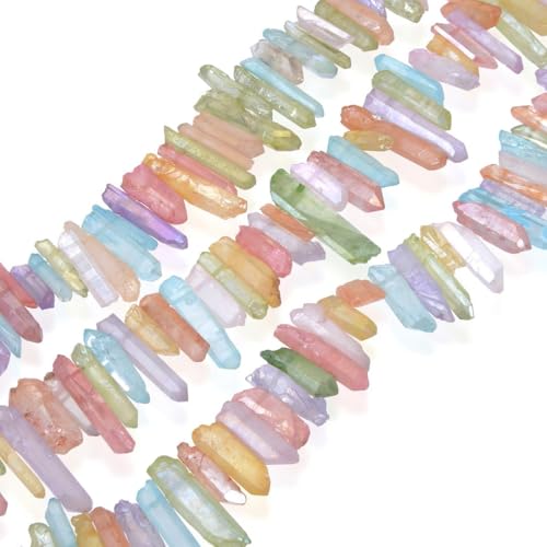Adabele 15 Inch Natural Raw Healing Crystal Quartz Gemstone Loose Beads Small Drilled 15 Inch Chakra Rainbow AB Titanium Coated Chakra Gem Stone Drop Stick GA6 - color: Chakras Rainbow Ab, size: Small Size (15 Inch/1 Strand)