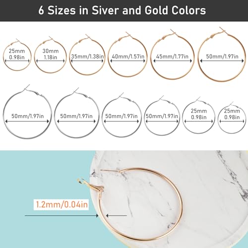 96PCS Hoop Earrings Finding, Round Hypoallergenic Earring Hoops, Stainless Steel Open Beading Hoop, for Women's Jewelry Making, DIY Earrings Crafts, 6 Sizes