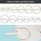 96PCS Hoop Earrings Finding, Round Hypoallergenic Earring Hoops, Stainless Steel Open Beading Hoop, for Women's Jewelry Making, DIY Earrings Crafts, 6 Sizes