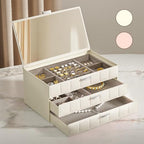 VUSIGN Jewelry Box for Women, 3 Layer Jewelry Organizer with Mirror, Jewelry Storage Case with Removable Pad, Customizable Jewelry Boxes for Rings Earrings Necklaces, White