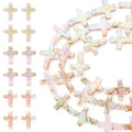 Beadthoven 36Pcs Cross Natural Freshwater Shell Beads 14.5x12mm Colorful Drawbench Painted Crucifix Cross Beads Small Jesus Christian Crosses Gemstone Loose Spacers for DIY Jewelry Making - color: Iridescent