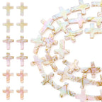 Beadthoven 36Pcs Cross Natural Freshwater Shell Beads 14.5x12mm Colorful Drawbench Painted Crucifix Cross Beads Small Jesus Christian Crosses Gemstone Loose Spacers for DIY Jewelry Making - color: Iridescent
