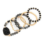 RIAH FASHION Bohemian Acrylic Druzy Multi-Layer Bead Statement Bracelet - Versatile Faux Stone Pendant Stretch Strand Stackable Cuff Bangle Set Sparkly Crystal - color: Acrylic Druzy & Natural Stone Bead Black Labradorite