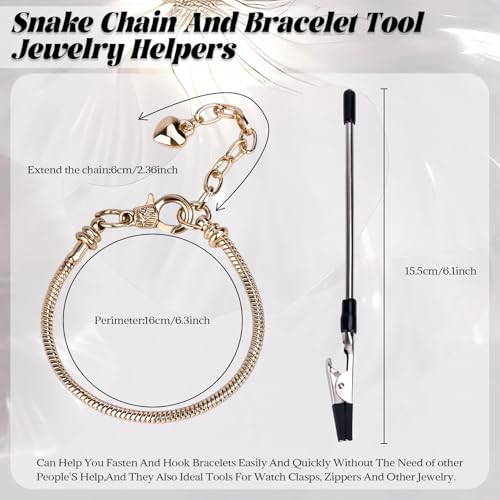 16 Pcs Snake Chain Charm Bracelet Adjustable Bangle Bracelets with Heart Lobster Clasp Extender Adjustable DIY Bracelet Chain for Women DIY Jewelry Making Supplies 7.87"(Gold) - color: gold
