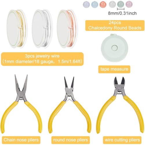 WEBBEDY Wire Wrapped Ring Making Kit, Jewelry Making Supplies Kit with 3-Color Jewelry Wire, Crystal Gemstone Beads, Mini Pliers Tools for Making 12 Sets Rings, 3 Styles Valentine's Day Unique Gift