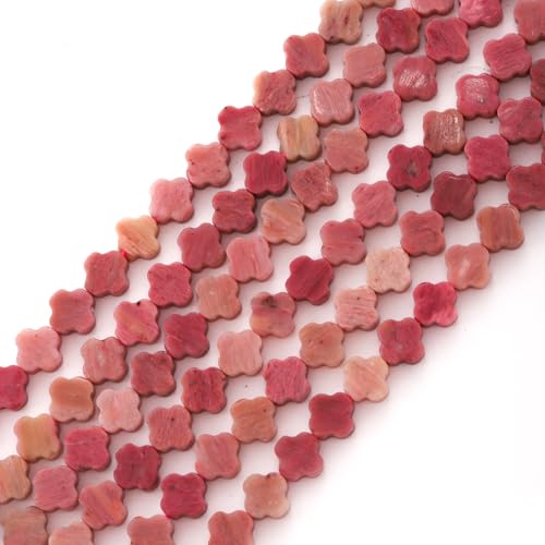 8mm Natural Red Wood Grain Gemstone Faceted Clovers Beads Four-Leaf Spacer Loose Beads for DIY Jewelry Making Beads - color: Red Wood Grain