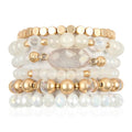 RIAH FASHION Bohemian Acrylic Druzy Multi-Layer Bead Statement Bracelet - Versatile Faux Stone Pendant Stretch Strand Stackable Cuff Bangle Set Sparkly Crystal - color: Bohemian Oval Druzy Set - White