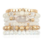 RIAH FASHION Bohemian Acrylic Druzy Multi-Layer Bead Statement Bracelet - Versatile Faux Stone Pendant Stretch Strand Stackable Cuff Bangle Set Sparkly Crystal - color: Bohemian Oval Druzy Set - White