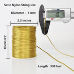 LUSTEMBER 330 Feet Satin Nylon String, 1 mm Silky Smooth Durable Nylon Cord for Jewelry Making, Bracelets, Beading, Necklaces, Macrame, Kumihimo, Rattail, and Chinese Knot Craft - size: Gold