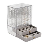 Greenfeather Jewelry Organizer with 7 Removable Drawers, Clear Acrylic Jewelry Box with 40 Necklace Hooks 120 Pairs of Earring Holes 2 Velvet-Lined Drawers for Rings Necklaces Earrings - color: Gray-Style A