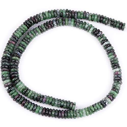 GEM-Inside 2x6mm Natural Green Ruby Zoisite Stone Semi-Gemstone Heishi Disc Rondelle Spacer Beads for Jewelry Making Full 15" Strand Energy Stone Healing Power Crystal - color: Green Ruby Zoisite