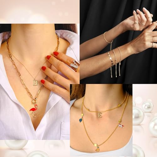 18k Gold Plated Stainless Steel Jewelry Chains Kit 39.3FT 6 Rolls Bulk (6.5FT/2M) with Letter Pendants, Colorful Charms, Pliers, Jump Rings, Lobster Clasps for DIY Necklace Bracelet Making - color: 18k Gold Plated-39.3Ft 6 Rolls