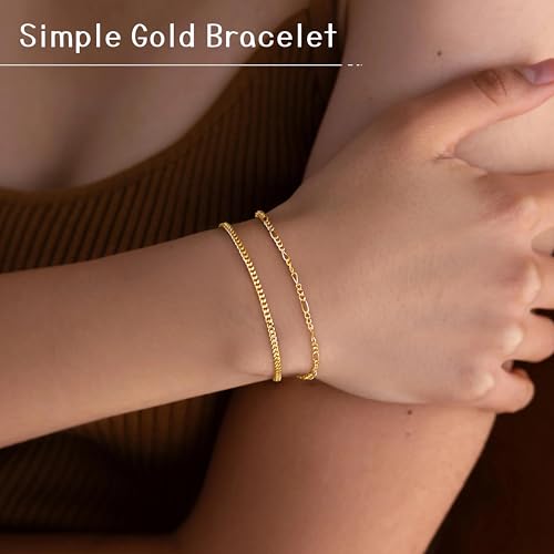 Gold Bracelets Set for Women Stack, Chunky Thick Bracelets Stack for Women Trendy, Simple Dainty Thin Gold Plated Cuff Stackable Bracelets With Beaded Cuban Paperclip Snake Rope Bangle Hand Chain Jewelry - style: Style 02-gold