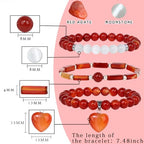 Vinswet Healing Crystal Beaded Bracelets for Women,Natural Amethyst Gemstones Bracelet,Anxiety Stress Relief Heart Charm Bracelet Handmade purple Jewelry Gifts for Women - color: Red agate&Moonstone