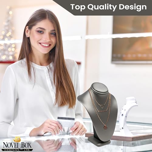 Novel Box Silver Leatherette Stand Jewelry Necklace Display 7.5x4x11 Inches - Freestanding Travel Necklace Holder Stand - Necklace Mannequin Organizer Stands - Necklace Displays Large - color: Silver Leatherette, size: Large