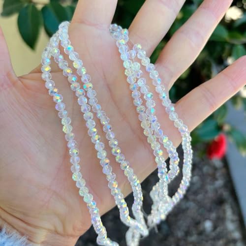500pcs Czech Faceted Rondelle Crystal Glass Loose Beads 4mm Small Tiny Spacer Bulk Crystal AB for DIY Craft Jewelry Making CCR402 - color: Crystal Ab, size: 4mm (0.16") - 500pcs