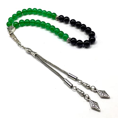 Simple Designed Natural Stone Worry Beads (8mm -33 Beads) - Prayer Beads Tesbih-Tasbih-Tasbeeh-Misbaha-Subha-Sebha-Sibha-Rosary (Green Jade Stone Tesbih -8 mm, 33 Beads-) - color: Green Jade Stone Tesbih -8 mm, 33 Beads-