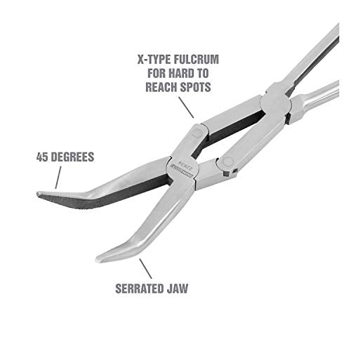 OEMTOOLS 22634 X-Type Needle Nose Pliers 45°, 13" Long Needle Nose Pliers, Chrome Plated to Resist Rust, Automotive, Construction, and Jewelry Making Tools - style: 13 inch long reach x-type pliers