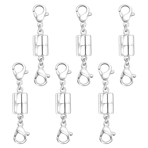 Double Lobster Clasp Magnetic Necklace Clasps and Closures 14K Gold and Silver Magnetic Jewelry Clasps Converters for Bracelet Necklaces Extender - color: 6Pcs Silver