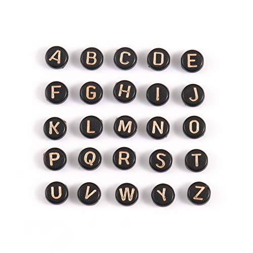 1000pcs Black Round Acrylic Alphabet Beads 4x7mm Rose Gold Letter A-Z Beads for Jewelry Making and DIY Bracelets, Necklaces, Key Chains - color: Black/Rose Gold, size: 4x7mm