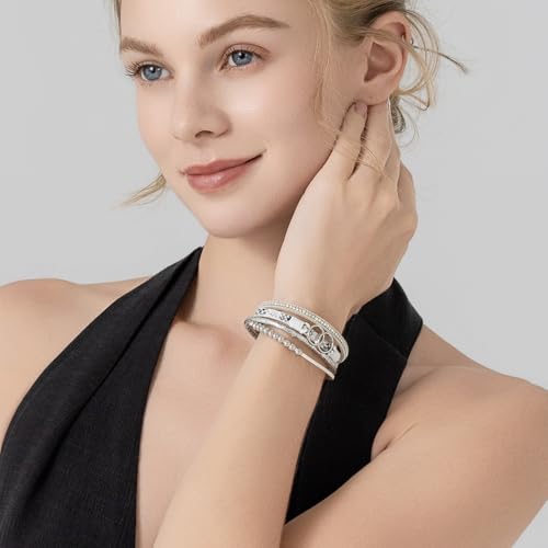 FANCY SHINY Mothers Day Gifts Boho Leather Wrap Bracelet Stackable Infinity Chunky Cuff Bracelets Western Hippie Outfits Jewelry Valentine Gifts for Women - color: Snakeskin White