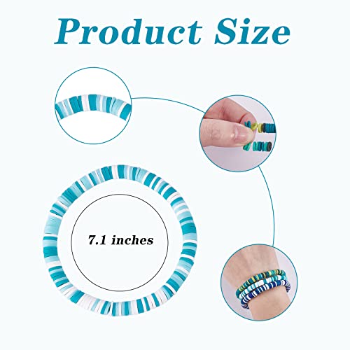 Ornaland Heishi Surfer Bracelets Set Polymer Clay Heishi Beads Stretch Bracelets Multi-Layer Stackable Friendship Bracelets Bohemia Summer Beach Jewelry for Women - color: Deep Sky Blue