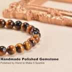 8mm Tigers Eye Bracelets for Women Men 7 inch Round Beaded Stretch Bracelet Natural Gemstone Handmade Polishing Stone for Spiritual Healing Meditation Yoga