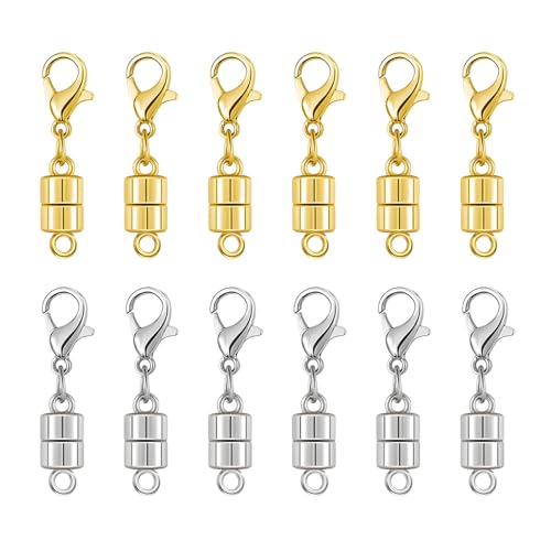 Magnetic Necklace Clasps and Closures with Lobster Clasp, Gold & Silver Jewelry Clasps Helper for Necklace Extender, Magnetic Clasps for Necklaces, Bracelets and Jewelry - color: 12Pcs | Single Clasp