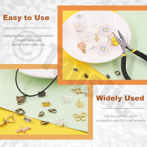 Tanstic 430Pcs Black Ribbon Ends Fastener Clasps Kit, Bookmark Pinch Crimp Ends with Open Jump Rings, Lobster Claw Clasps, Chain Extenders and Pendant Charms for DIY Crafts - color: Black Ribbon Ends